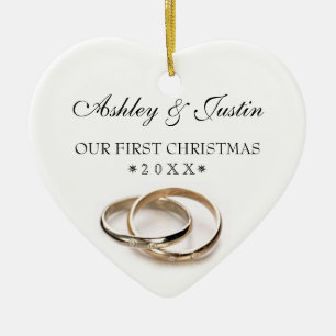 First Christmas Entwined Wedding Rings Ceramic Ornament