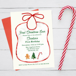 First Christmas Ever Bib First Birthday Invitation