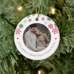 First Christmas Expecting 2 Pregnancy Photos Red Ceramic Ornament