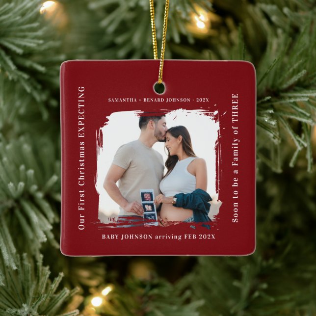 First Christmas Expecting Pregnancy Announcement  Ceramic Ornament (Tree)