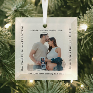 First Christmas Expecting Pregnancy Announcement  Glass Tree Decoration