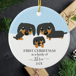 First Christmas Family Of 3 Dachshund Christmas Ceramic Ornament