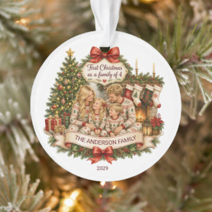 First Christmas Family of 4 Custom Christmas Ornament