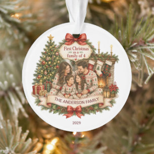 First Christmas Family of 4 Watercolor Christmas  Ornament