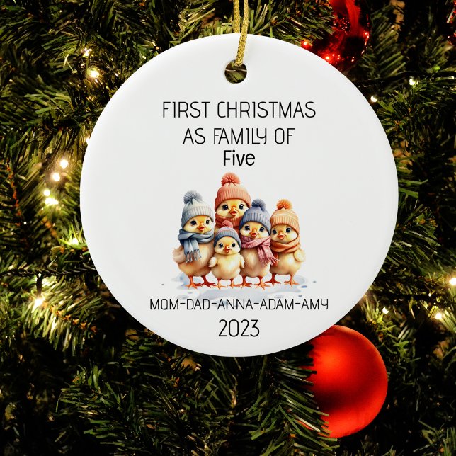 First Christmas Family of Five Chicks Ceramic Ornament (Creator Uploaded)
