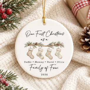 First Christmas Family of Four Custom Ceramic Ornament
