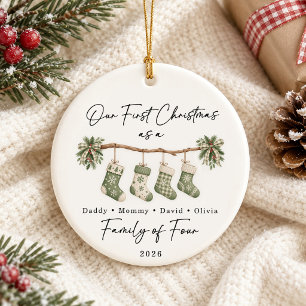 First Christmas Family of Four Custom Ceramic Ornament