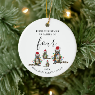 First Christmas Family of Four Cute Raccoon  Ceramic Ornament