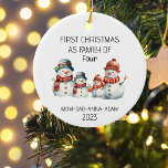 First Christmas Family of Four Snowmans  Ceramic Ornament<br><div class="desc">First Christmas as Family of Four With Four Snowmans Ceramic Ornament 
The perfect first Christmas keepsake for your family's first Christmas with your new baby.
Customise your ornament with your family names and date.</div>