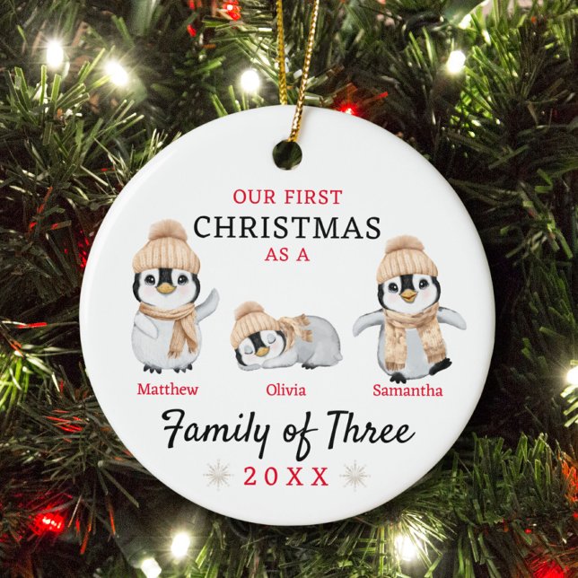 First Christmas Family of Three  Ceramic Ornament (Creator Uploaded)