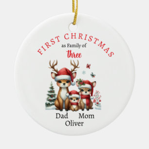 First Christmas family of three Keepsake Photo Ceramic Ornament