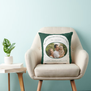 First Christmas Family of Three Newborn Baby Green Cushion