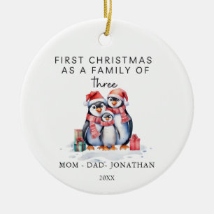  First Christmas Family of Three Penguins Ceramic Ornament