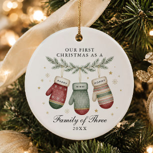 First Christmas Family of Three Personalised Ceramic Ornament