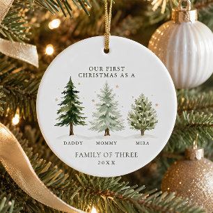 First Christmas Family of Three Personalised Trees Ceramic Ornament