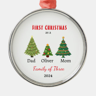 First Christmas family of three Photo Keepsake Metal Ornament