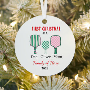 First Christmas family of three Photo Keepsake Metal Tree Decoration