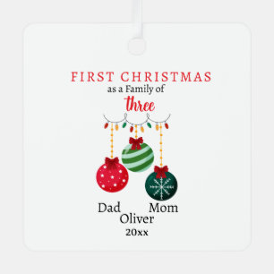 First Christmas family of three Photo Keepsake Metal Tree Decoration