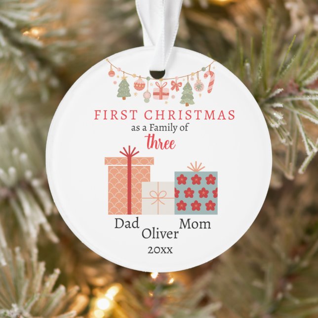 First Christmas family of three Photo Keepsake Ornament (Tree)