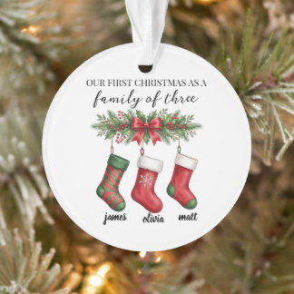First Christmas Family of Three Stockings Ornament