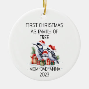 First Christmas Family of Tree Woodpeckers Birds Ceramic Ornament
