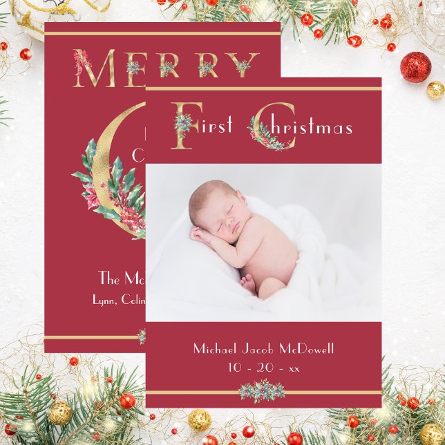 First Christmas, Festive Red, Baby Photo Invitation (Creator Uploaded)
