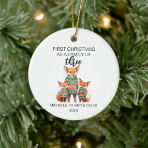First Christmas Fox Family of Three Ceramic Ornament