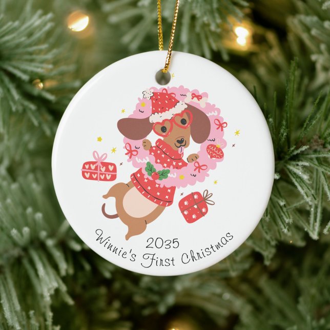 First Christmas Funny Dachshund Dog Ornament (Creator Uploaded)