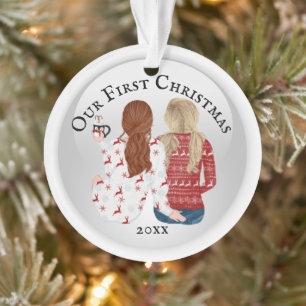 First Christmas gay woman ugly sweater DIY photo Ornament