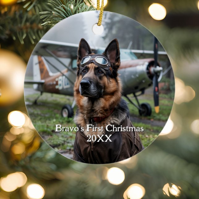 First Christmas German Shepherd Dog Pilot Funny Ceramic Ornament (Creator Uploaded)