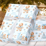 First Christmas Gingerbread Man Boy Blue Name Text Wrapping Paper<br><div class="desc">Christmas wrapping paper with a cute gingerbread man,  Christmas tree,  gifts and snowflakes for the first Christmas or for the 1st Christmas Birthday of a baby boy with the name and two other different texts,  easily personalise them. The light blue background. - Kate Eden Art</div>