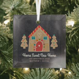 First Christmas Gingerbread New Home Chalkboard Glass Tree Decoration