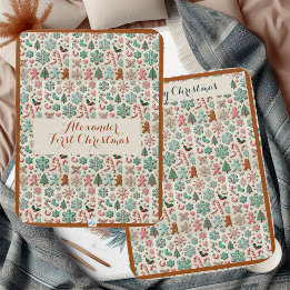 First Christmas Gingerbread Snowflakes Candy Cane Baby Blanket