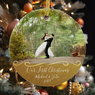 First Christmas Gold Custom Couple Personalised Ceramic Ornament