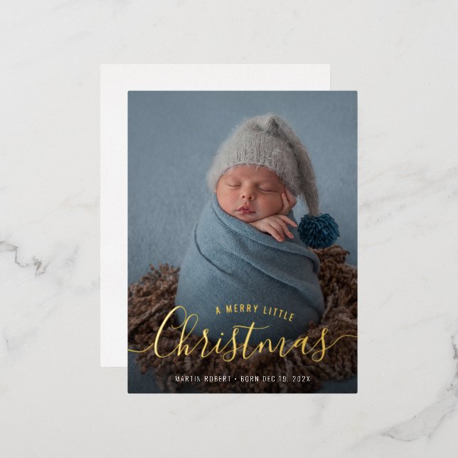first christmas gold foil birth announcement (Front/Back)