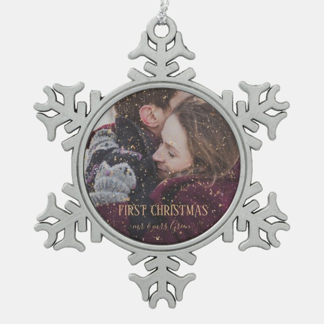 First Christmas Gold Glitter Snowflake  Ornament (Front)
