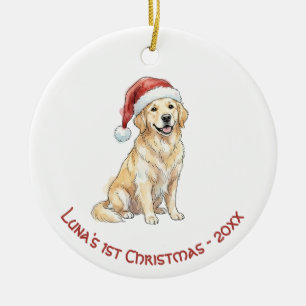 First Christmas Golden Retriever watercolor Ceramic Ornament