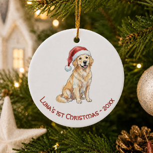 First Christmas Golden Retriever watercolor Ceramic Ornament