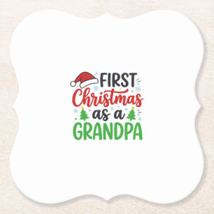 First Christmas Grandpa Santa Hat Paper Coaster