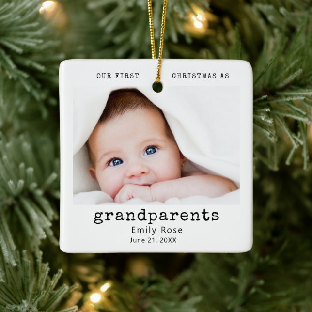 First Christmas Grandparent Photo Modern Minimal Ceramic Ornament (Tree)