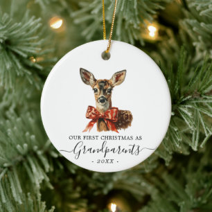 First Christmas Grandparents baby deer double side Ceramic Ornament