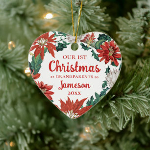 First Christmas Grandparents Floral Wreath Photo Ceramic Ornament