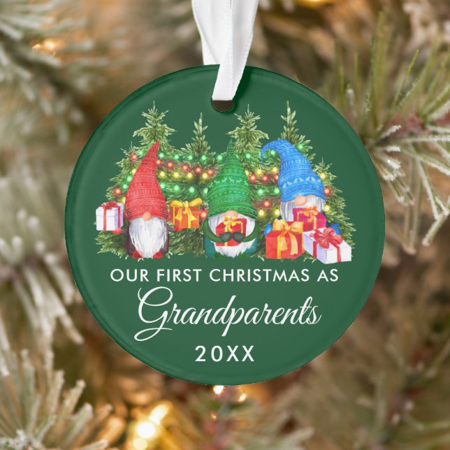 First Christmas Grandparents Gnomes Lights Green Ornament (Tree)