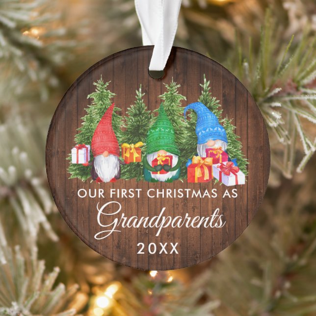 First Christmas Grandparents Gnomes Wood Trees Ornament (Tree)