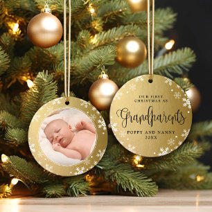 First Christmas-Grandparents, Gold Photo Keepsake Ceramic Ornament