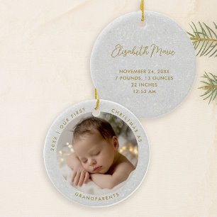 First Christmas Grandparents Minimal Gold Photo Ceramic Ornament