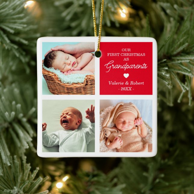 First Christmas Grandparents Photo Christmas Ceramic Ornament (Tree)