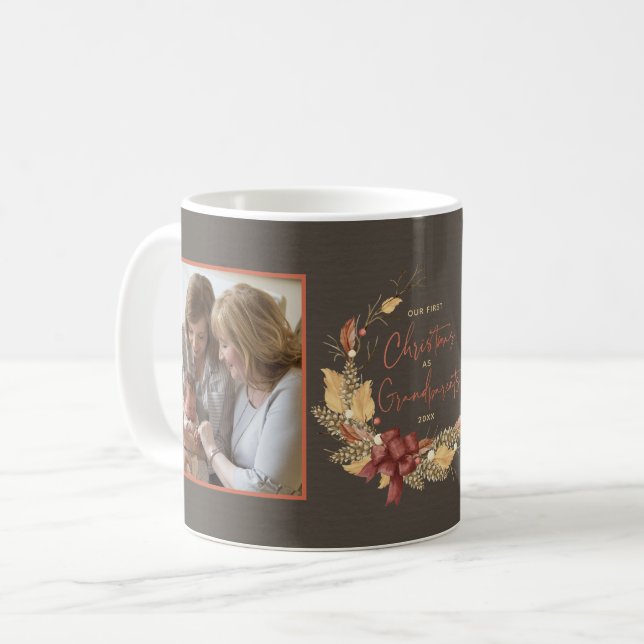 First Christmas Grandparents Rustic Copper Photo Coffee Mug (Front Left)