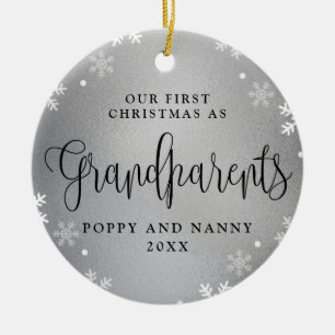 First Christmas-Grandparents Silver Photo Keepsake Ceramic Ornament