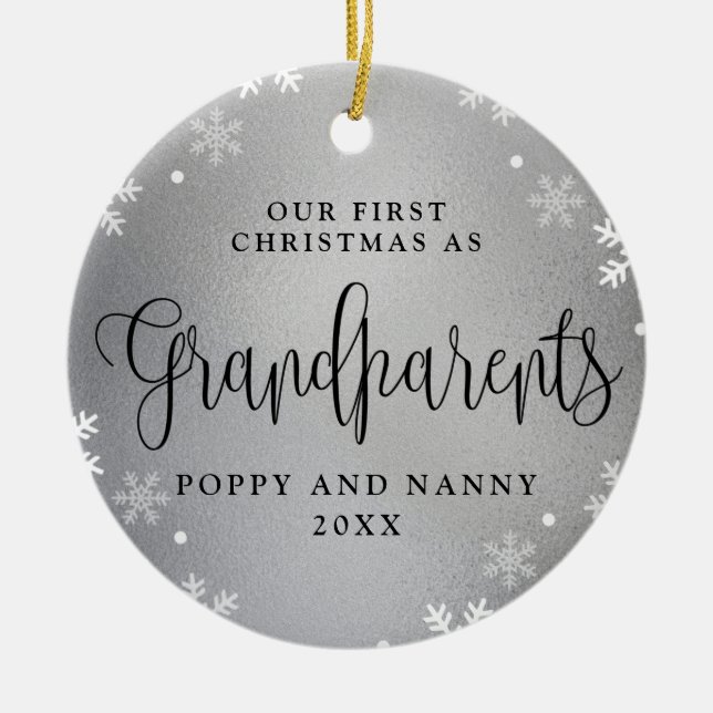 First Christmas-Grandparents Silver Photo Keepsake Ceramic Ornament (Front)